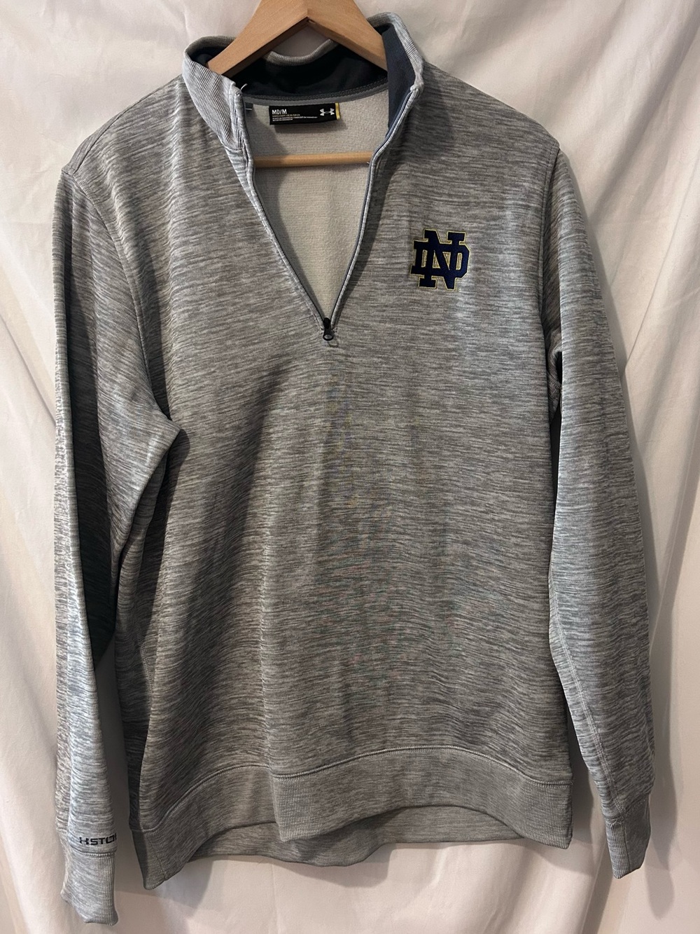 Under Armour Gray Heather Quarter-Zip Pullover with Notre Dame Logo